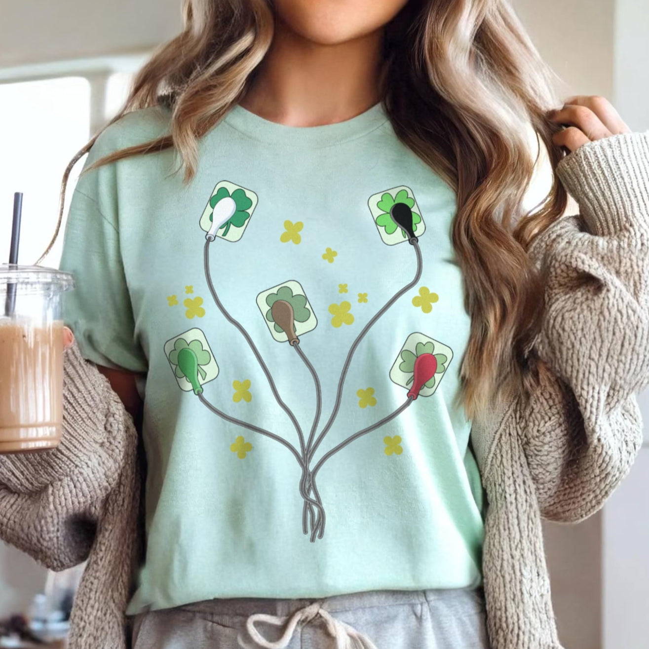 stpatricksekgmint Saint Patrick's EKG Leads T-Shirt - Image 1